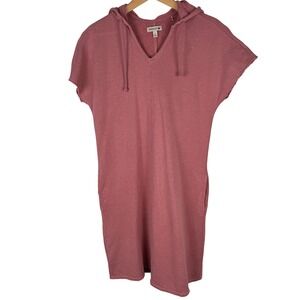 Toad&Co Organic Cotton Hemp Hoodie Dress Womens Small Rose Pink V-Neck Pocketsl